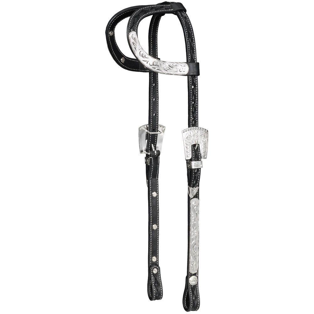 Silver Royal Double Ear Headstall with Diamond Tooling 4 Silver Royal Double Ear Headstall with Diamond Tooling - Image 2
