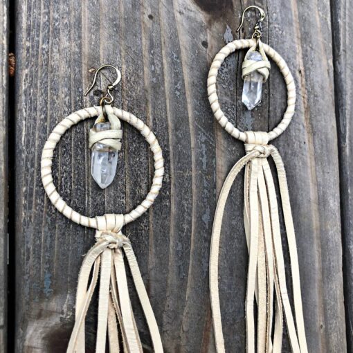 Astali Roadhouse Collection Hoop Tassels Clear Crystal Cream 2