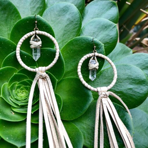 Astali Roadhouse Collection Hoop Tassels Clear Crystal Cream 3