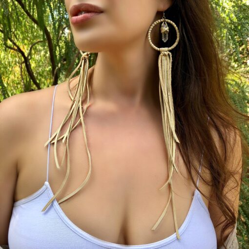 Astali Roadhouse Collection Hoop Tassels Clear Crystal Cream 5