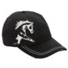 Distressed Baseball Cap with Extended Trotting Horse Black Unisex One Size