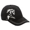 Distressed Baseball Cap with Extended Trotting Horse 1 Distressed Baseball Cap with Extended Trotting Horse Black Unisex One Size