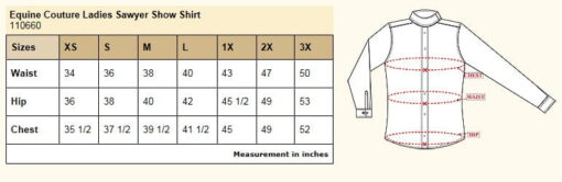 Equine Couture Sawyer Show Shirt Size Chart