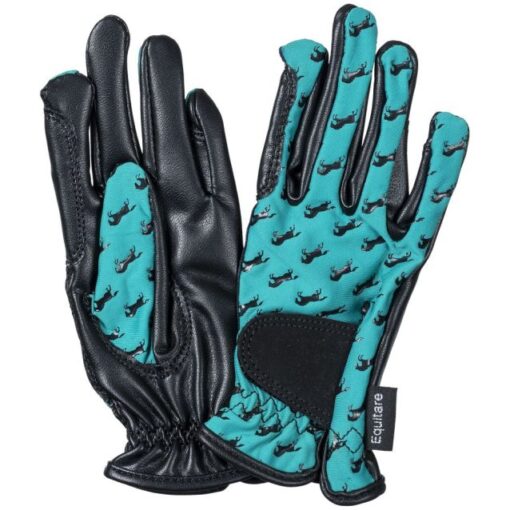 Equitare Youth Lycra Grip Riding Gloves Teal1