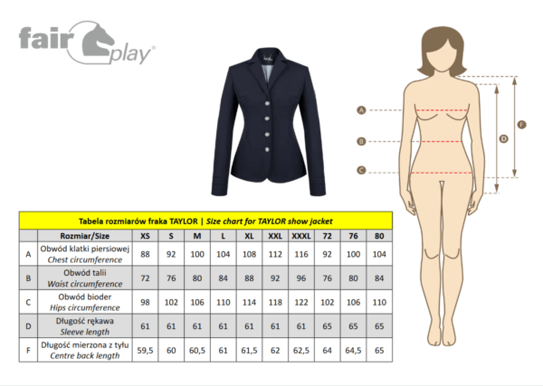 Fair Play Taylor Chic Show Coat Size Chart