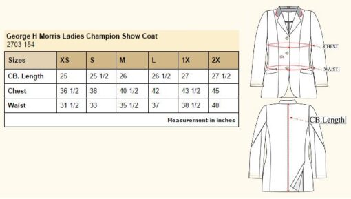 George Morris Champion Show Coat Size Chart