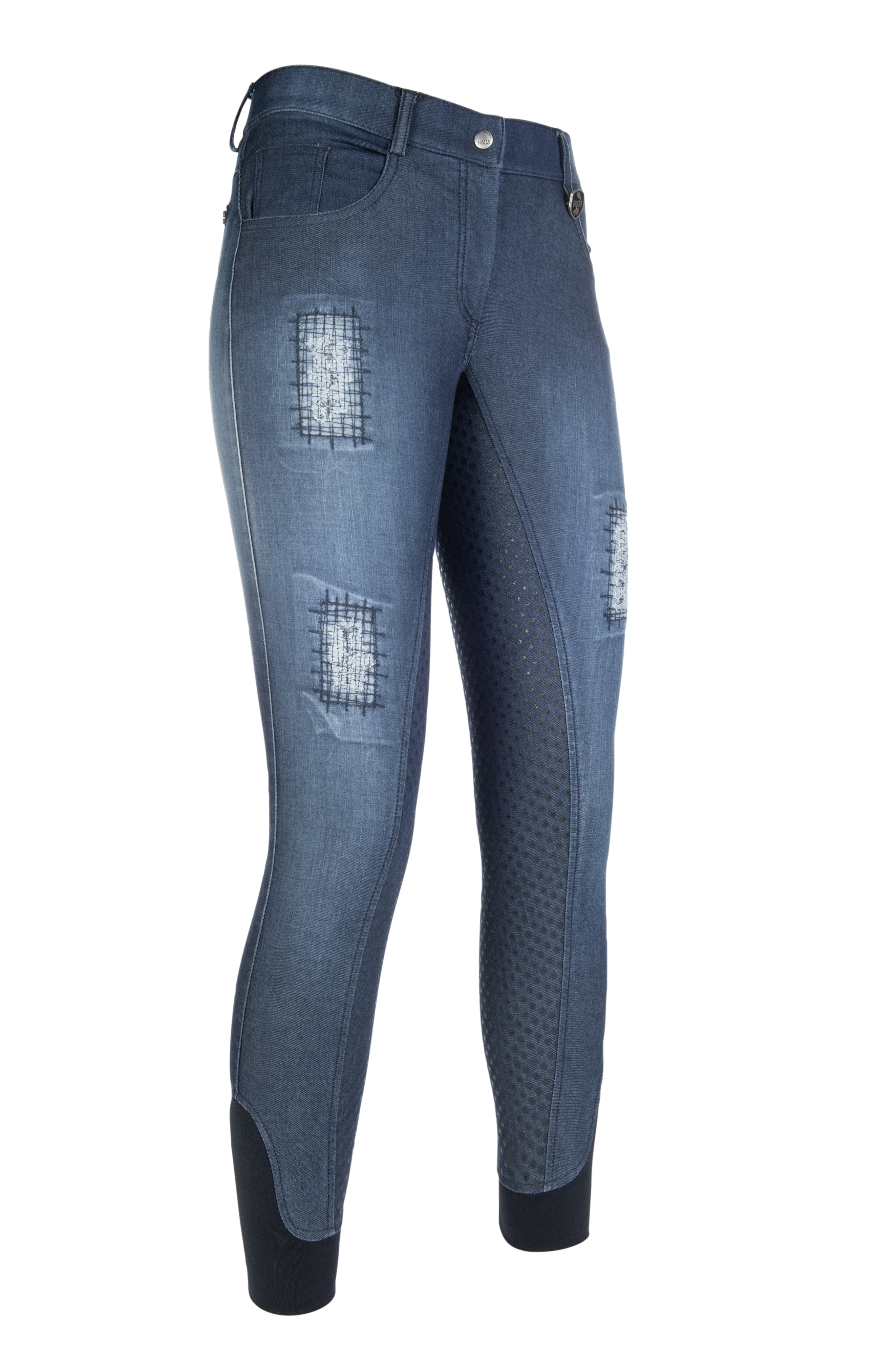 HKM Ladies SUMMER COOL Sports Denim Breathable Breeches SILICONE FULL GRIP Seat 
