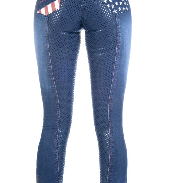HKM Reithose Stars & Stripes Denim Vollbesatz aus Silikon alle Größen Jeans 