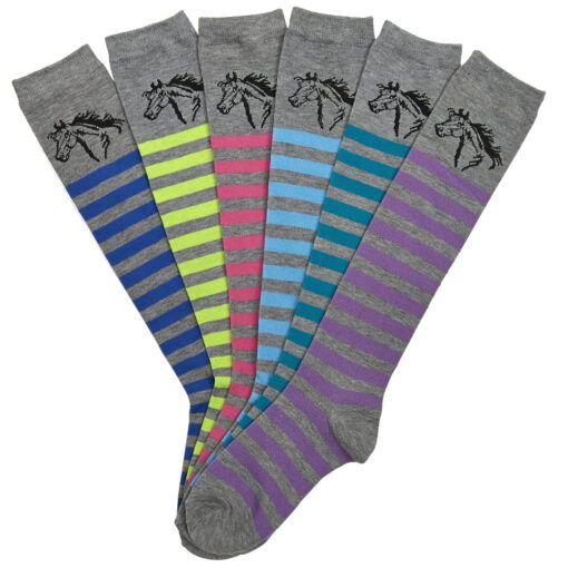 Horse Head Ladies Crew Socks 6 pack assorted Colors