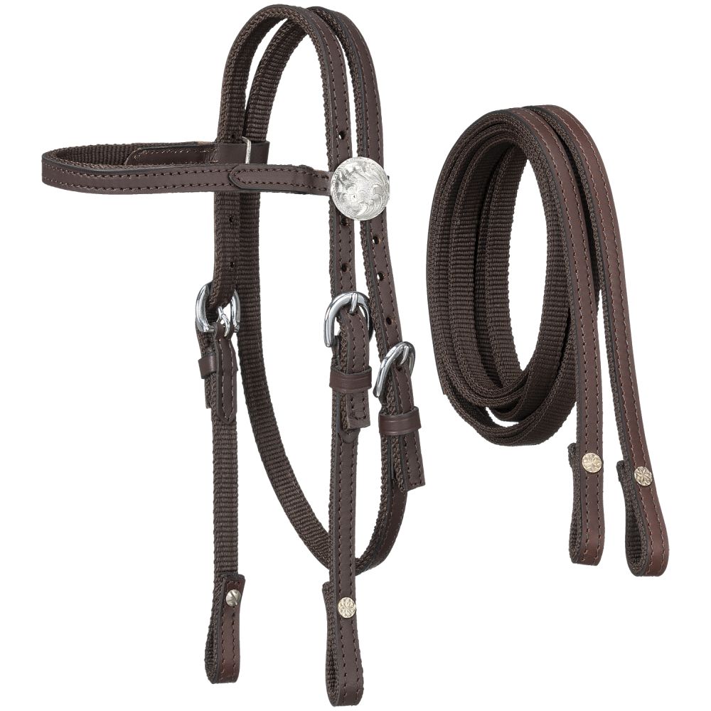 King Series Nylon Pony Browband Bridle with Leather Overlay 