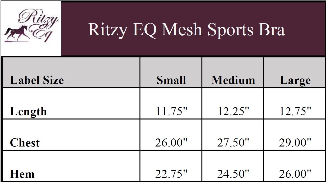 Ritzy EQ Mesh Sports Bra Final Size Chart