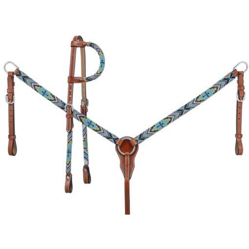 Royal King Beaded Cross Headstall & Breastcollar set