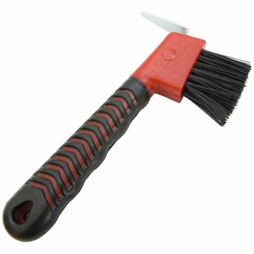 Rubber Grip Hoof Pick with Brush Red