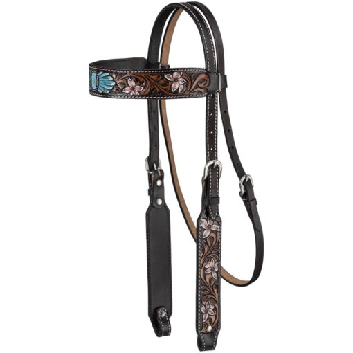 Silver Royal Faux Turquoise Stone and Flowers Brow Headstall