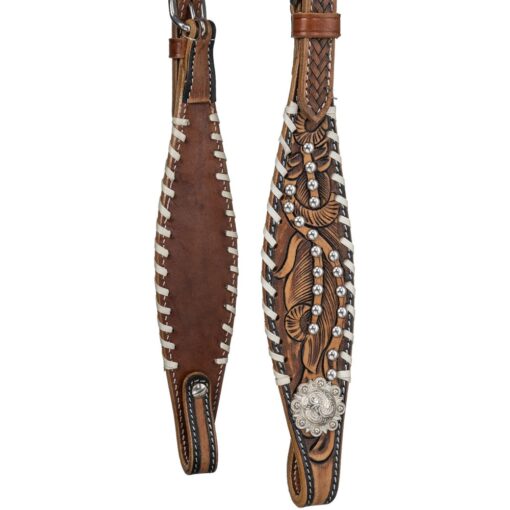 Silver Royal Feather and White Lace Headstall and Breastcollar Set 1