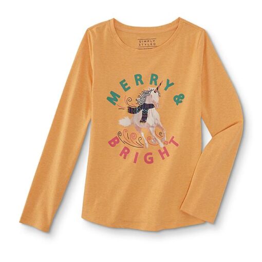 Simply Styled Merry and Bright Unicorn Long Sleeve T-shirt