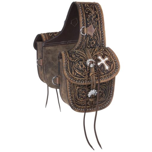 Tough1 Antique Tooled Leather Saddle Bag