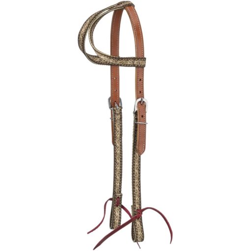 Tough1 Brown Tooled Leather Double Ear Hybrid Headstall