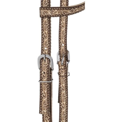 Tough1 Brown Tooled Leather Nylon Ear Headstall 1