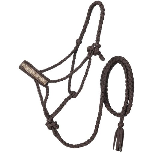 Tough1 Brown Tooled Leather Overlay Mule Tape Halter with Lead