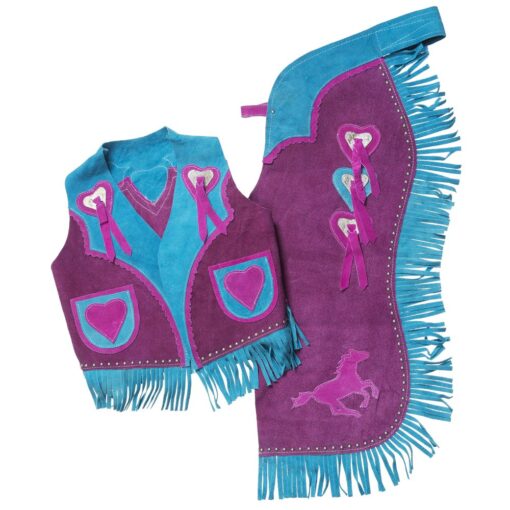 Tough1 Galloping Horse & Hearts Premium Youth Chap and Vest Set