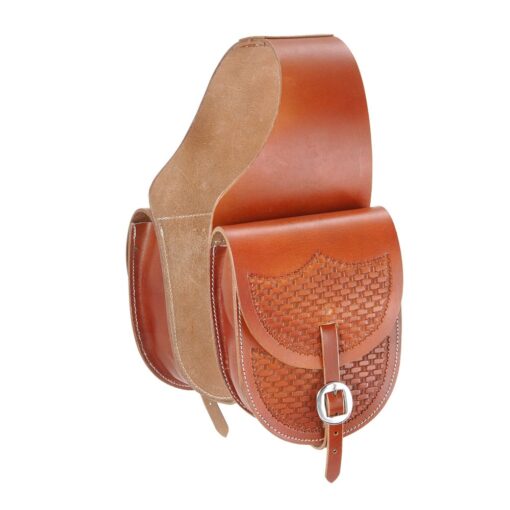 Tough1 Leather Saddle Bag w/ Basket Stamp