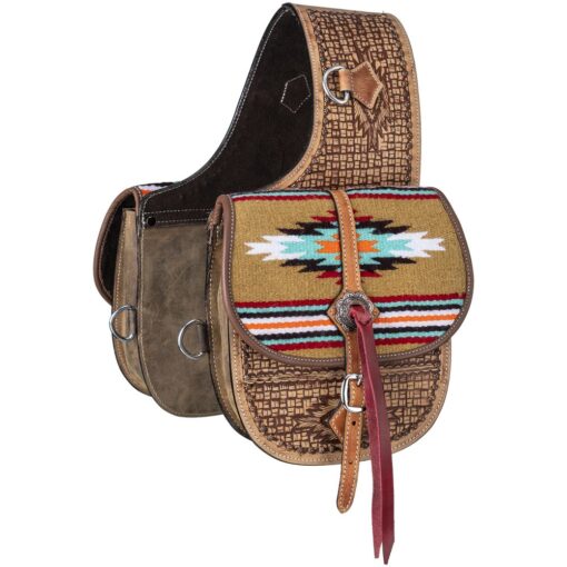 Tough1 Leather Saddle Bag with Hand Weaving