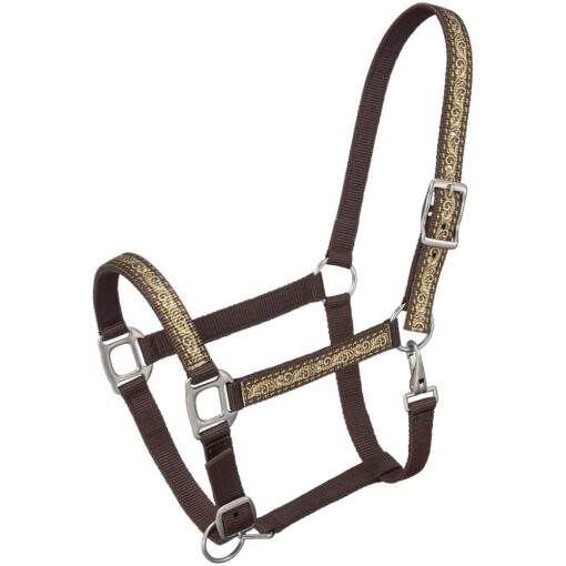 Tough1 Nylon Halter with Brown Tooled Leather Overlay