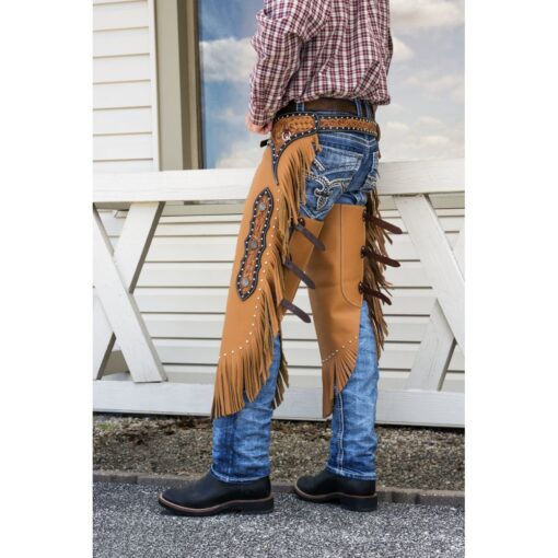 Tough1 Premium Leather Chinks with Floral Yoke & Pocket 5 Tough1 Premium Leather Chinks with Floral Yoke Pocket 1