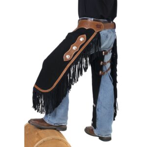 Premium Black Suede Leather Western Chinks/Chaps – Fancy Work Or Rodeo Gear, Adult Size