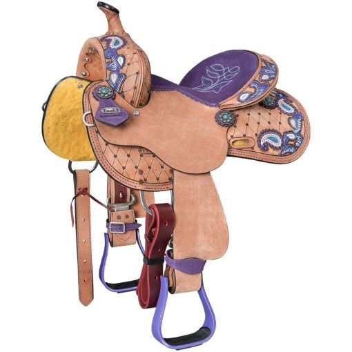 Tough1 Youth Purple Paisley Barrel Saddle - Image 2