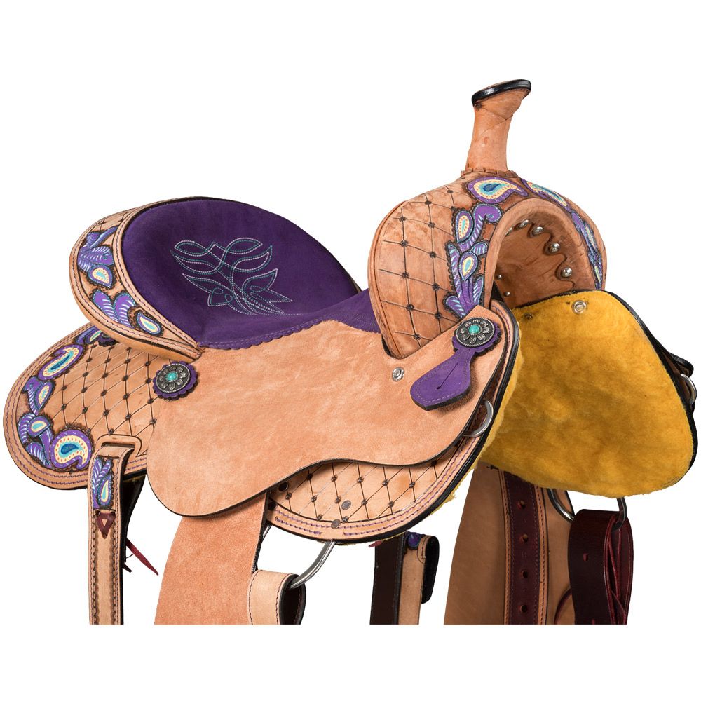 Tough1 Purple Paisley Barrel Saddle 6 Tough1 Purple Paisley Barrel Saddle - Image 4
