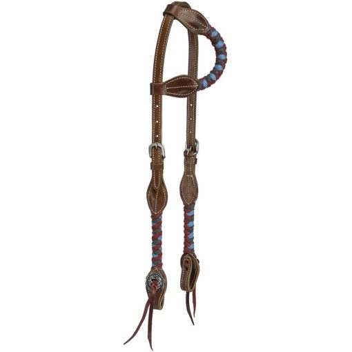 Tough1 Wool String Ear Headstall Coral/Gray/Turquoise/Cream