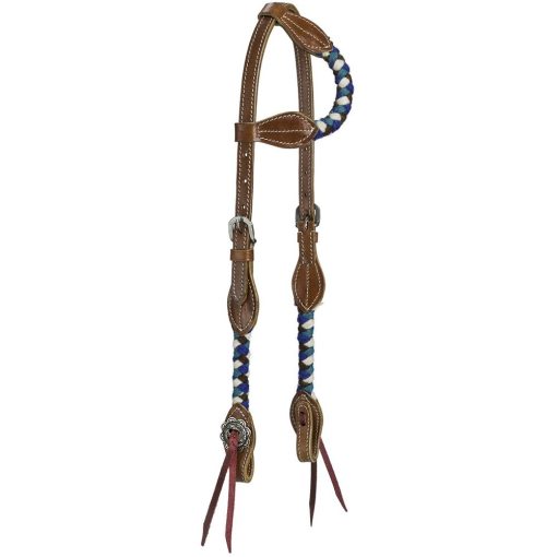 Tough1 Wool String Ear Headstall Cream/Brown/Royal/Turquoise