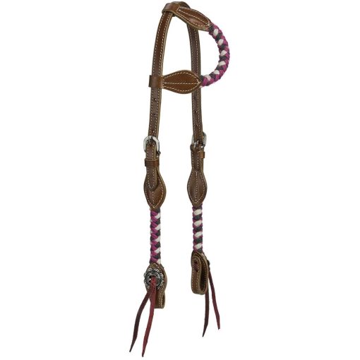 Tough1 Wool String Ear Headstall Magenta/Cream/Gray