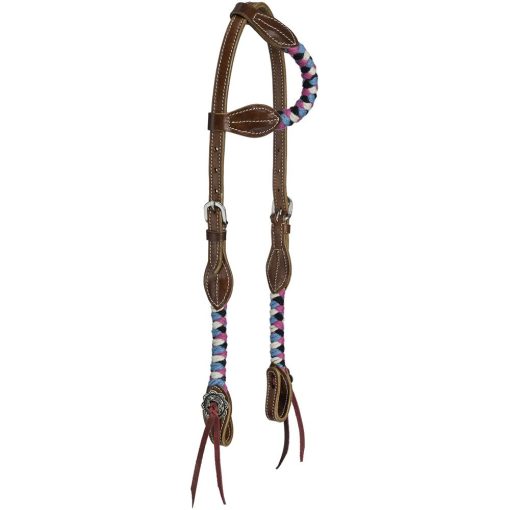 Tough1 Wool String Ear Headstall Tan/Magenta/Turquoise/Black