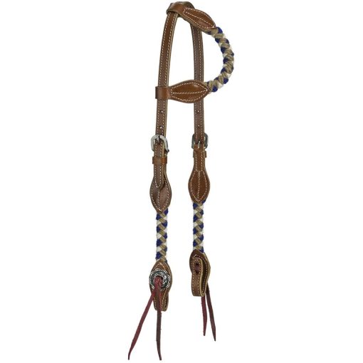 Tough1 Wool String Ear Headstall Tan/Royal/Cream
