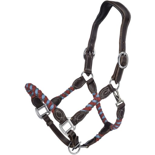 Tough1 Wool String Leather Halter Coral/Gray/Turquoise/Cream